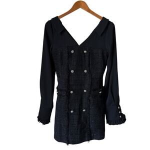 Vock Tweed black v-neck Mini Dress Size Large